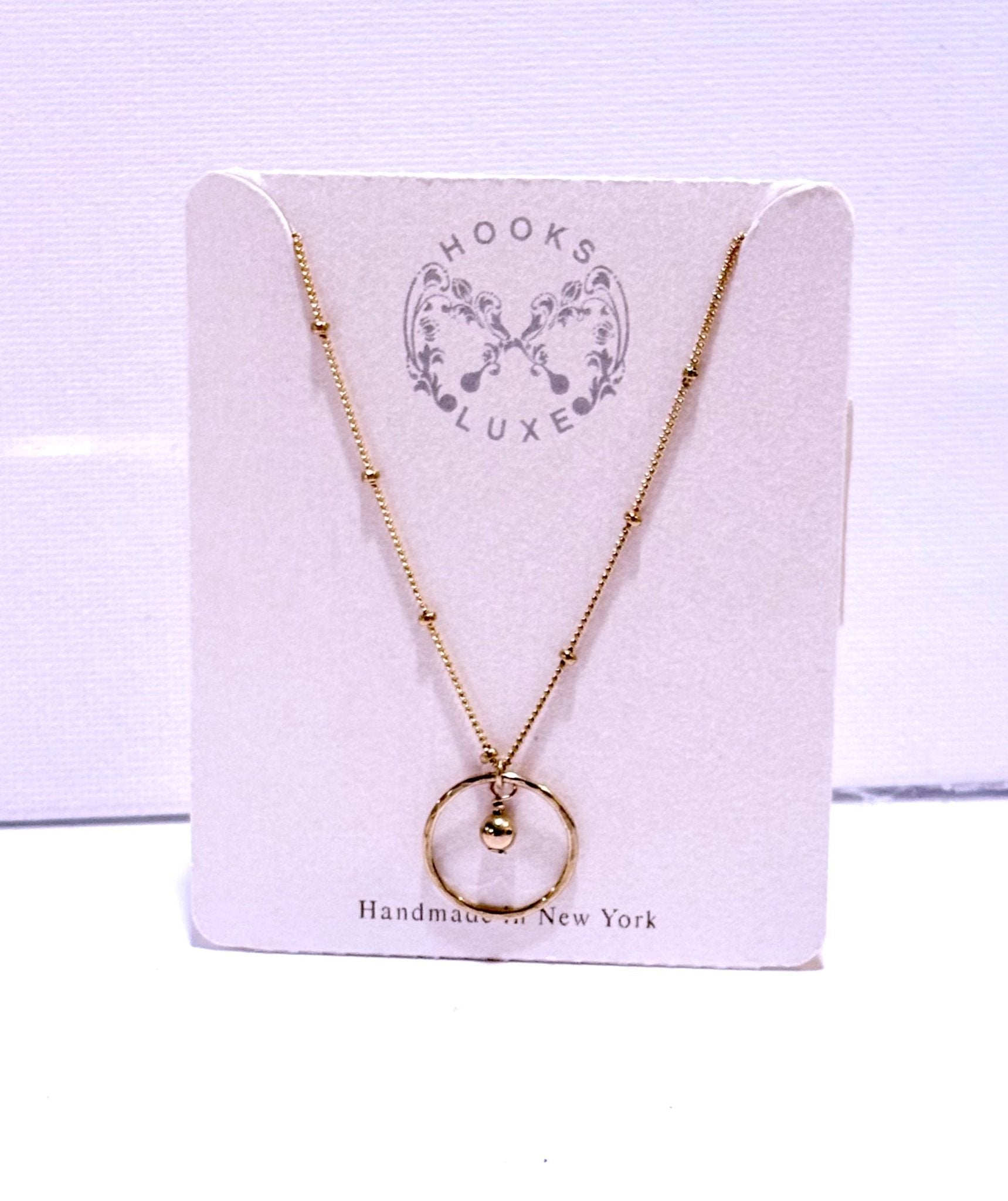 Hammered Circle Charm Necklace - Hooks and Luxe - Blue Cava