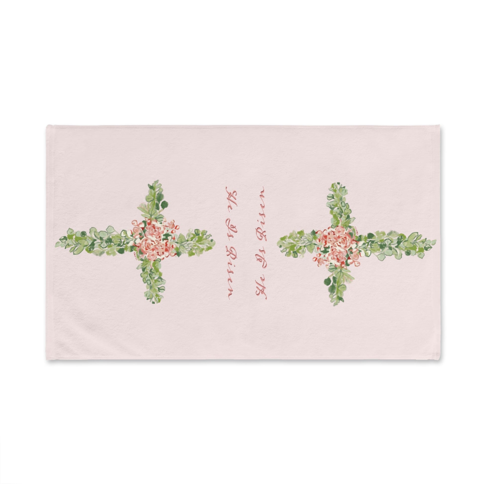 He Is Risen Floral Cross Hand Towel - Blue Cava