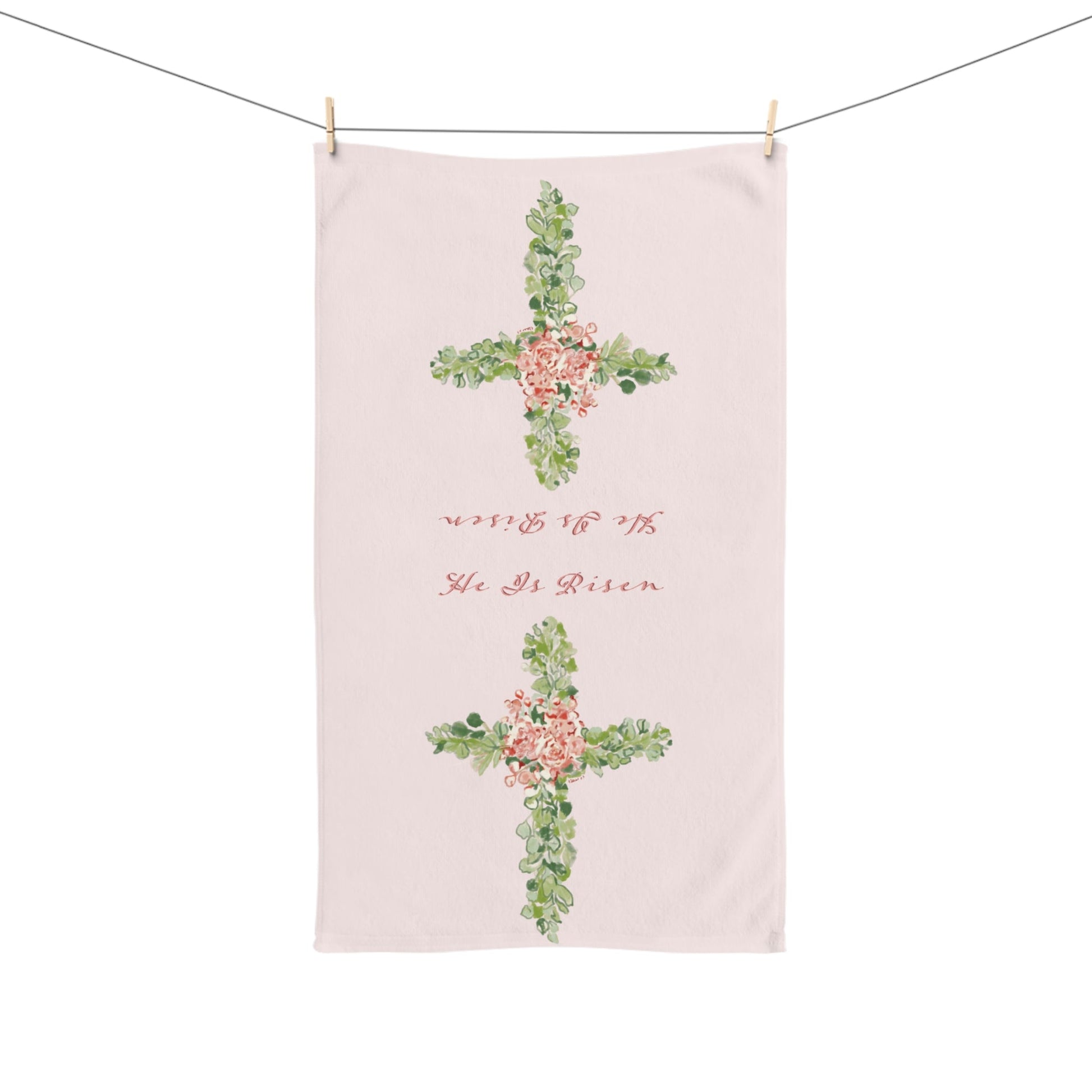 He Is Risen Floral Cross Hand Towel - Blue Cava