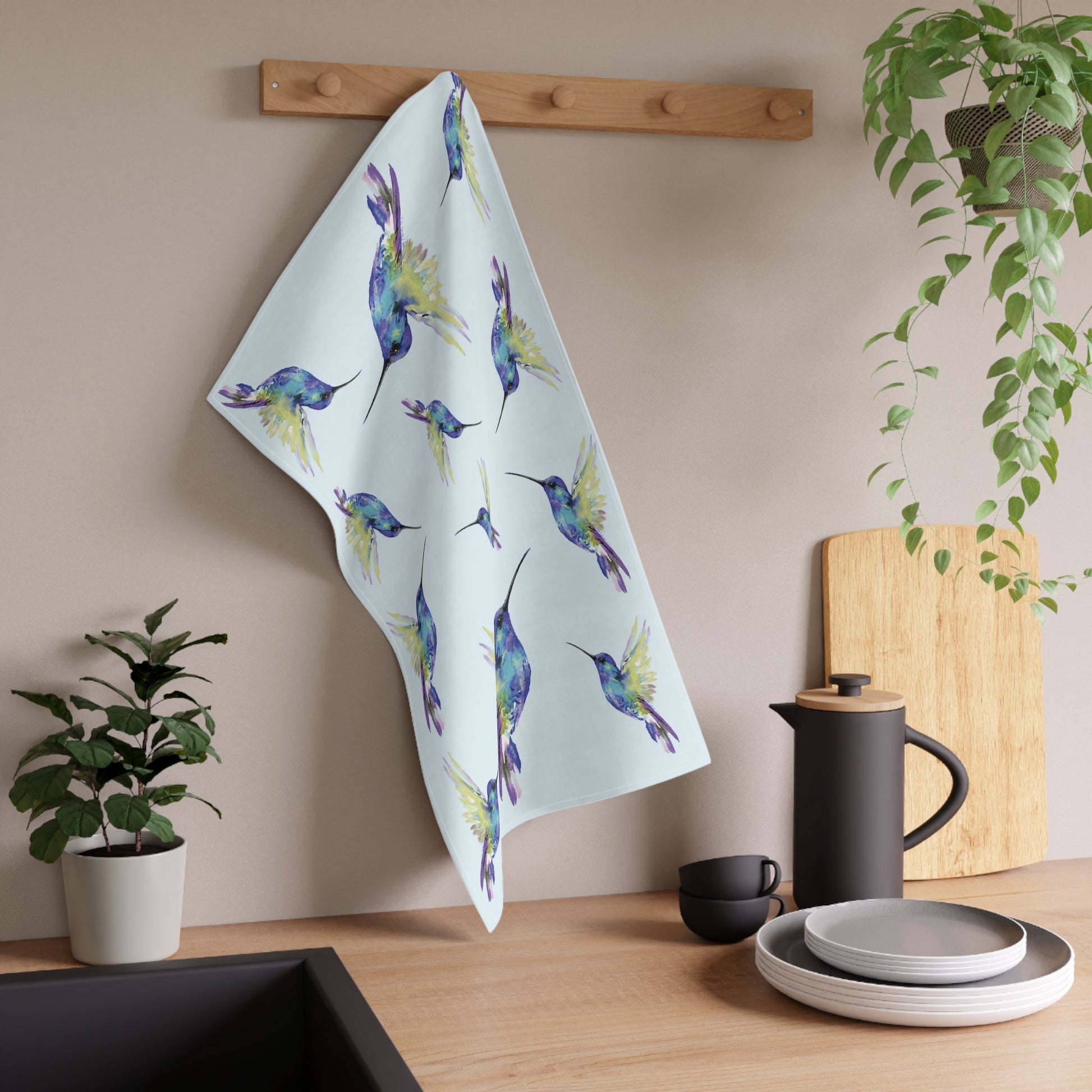 Hummingbird Kitchen Tea Towels - Blue Cava