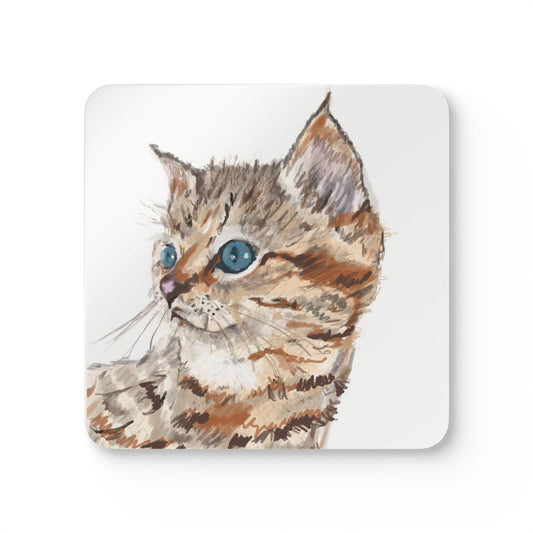Kitten Cork Back Coaster Set - Blue Cava