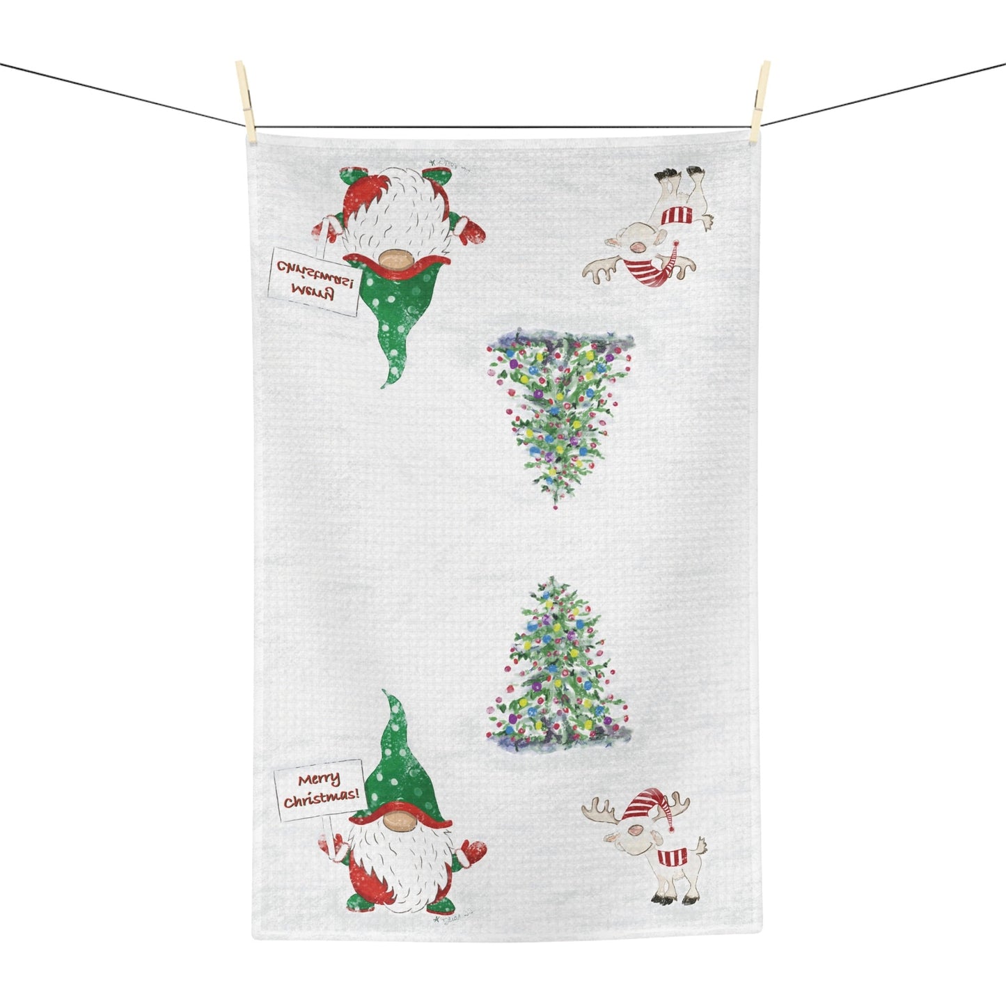 “Kringle and Friend” Christmas Microfiber Tea Towel - Blue Cava