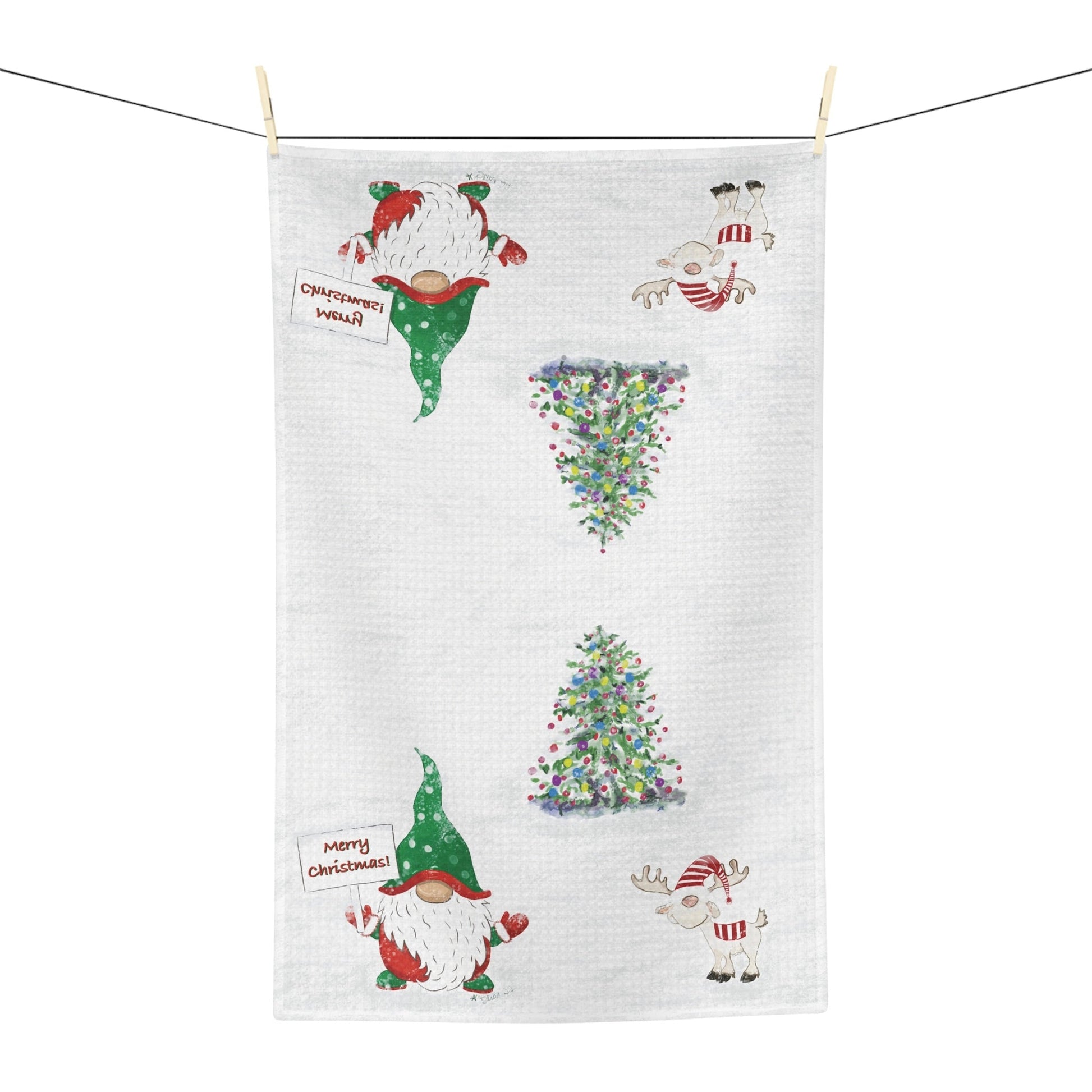 “Kringle and Friend” Christmas Microfiber Tea Towel - Blue Cava