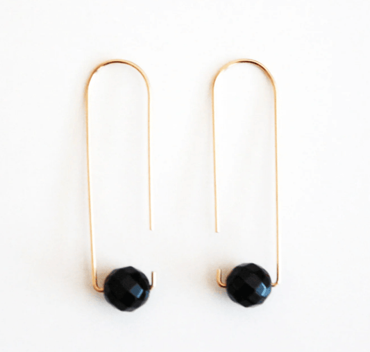 Long Hook Black Onyx Earrings - Hooks and Luxe - Blue Cava