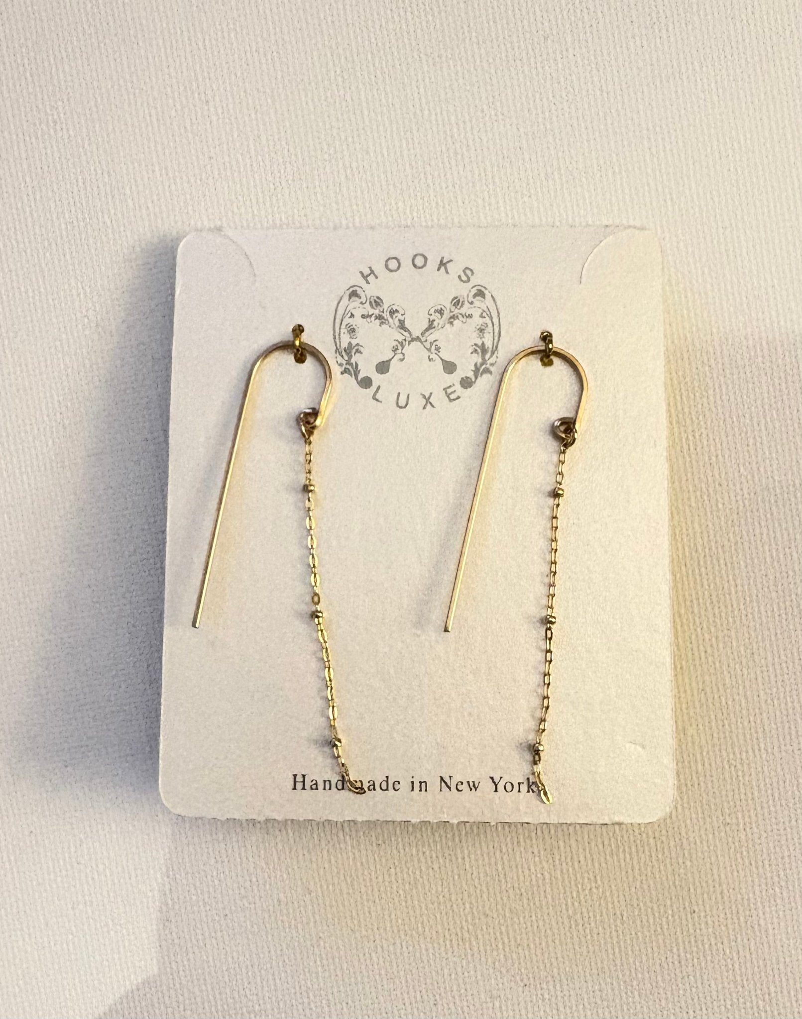 Long Hook Gold Charm Chain Earrings - Hook and Luxe - Blue Cava