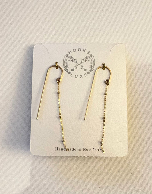 Long Hook Gold Charm Chain Earrings - Hook and Luxe - Blue Cava