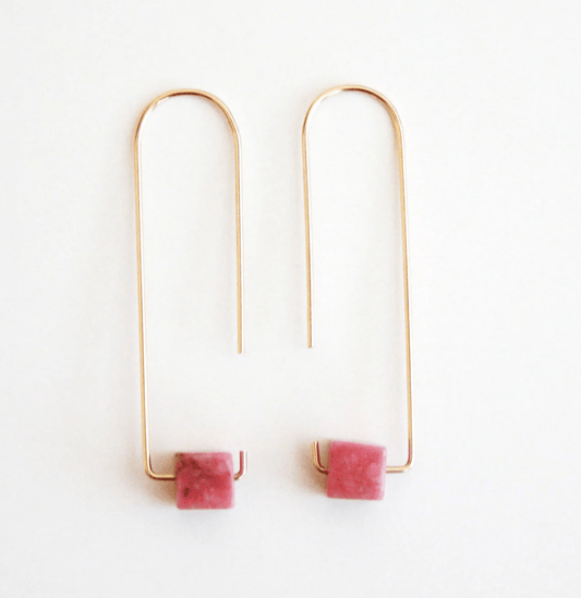 Long Hook Pink Onyx Earrings - Hooks and Luxe - Blue Cava