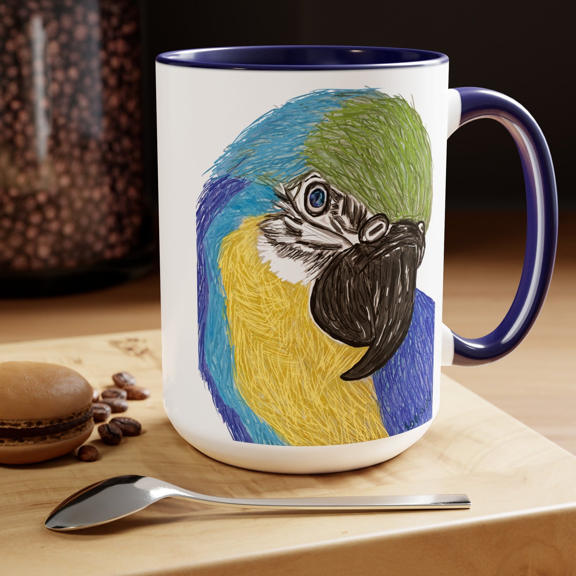 Macaw Two-Tone Coffee Mugs, 15oz - Blue Cava