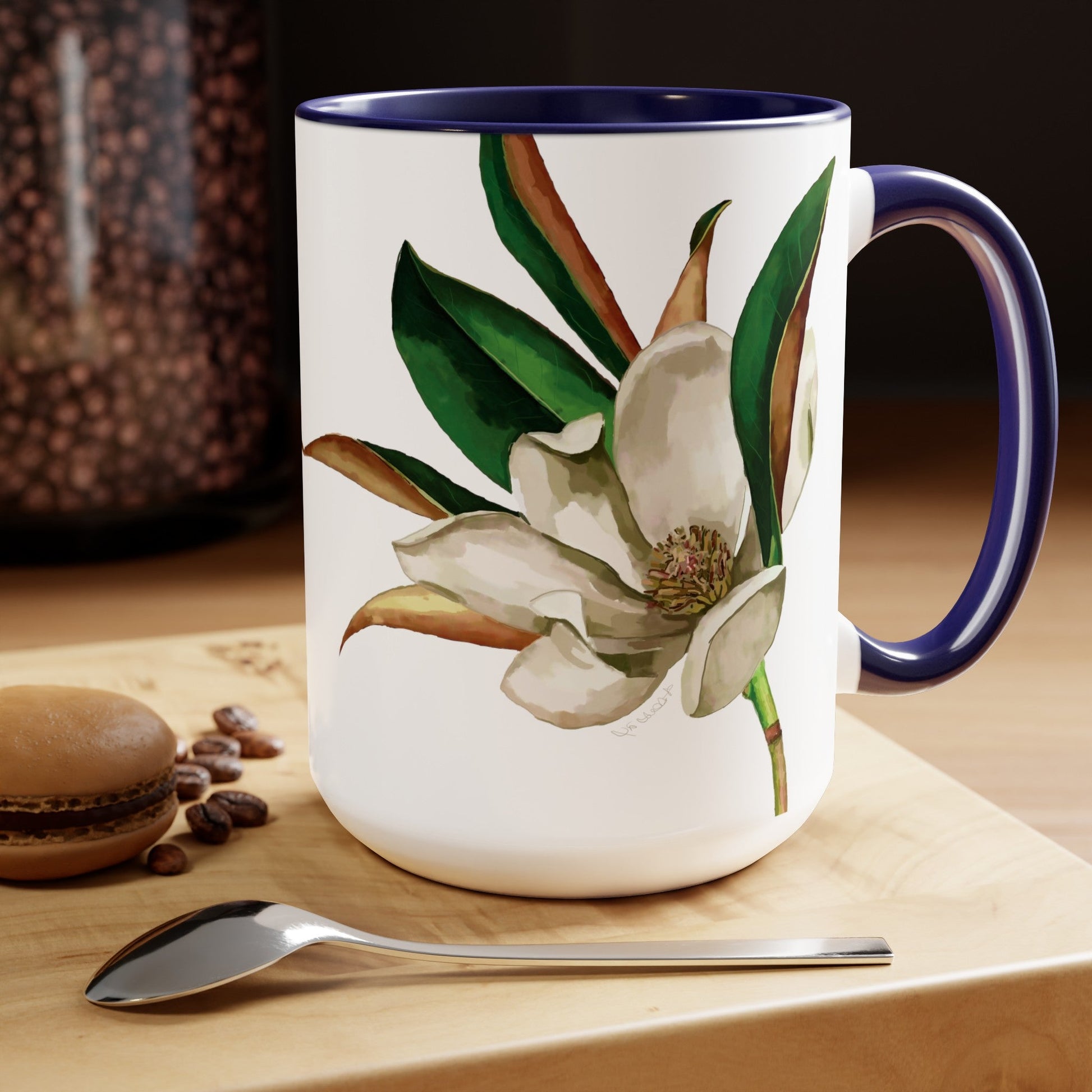 Magnolia Two-Tone Coffee Mugs, 15oz - Blue Cava