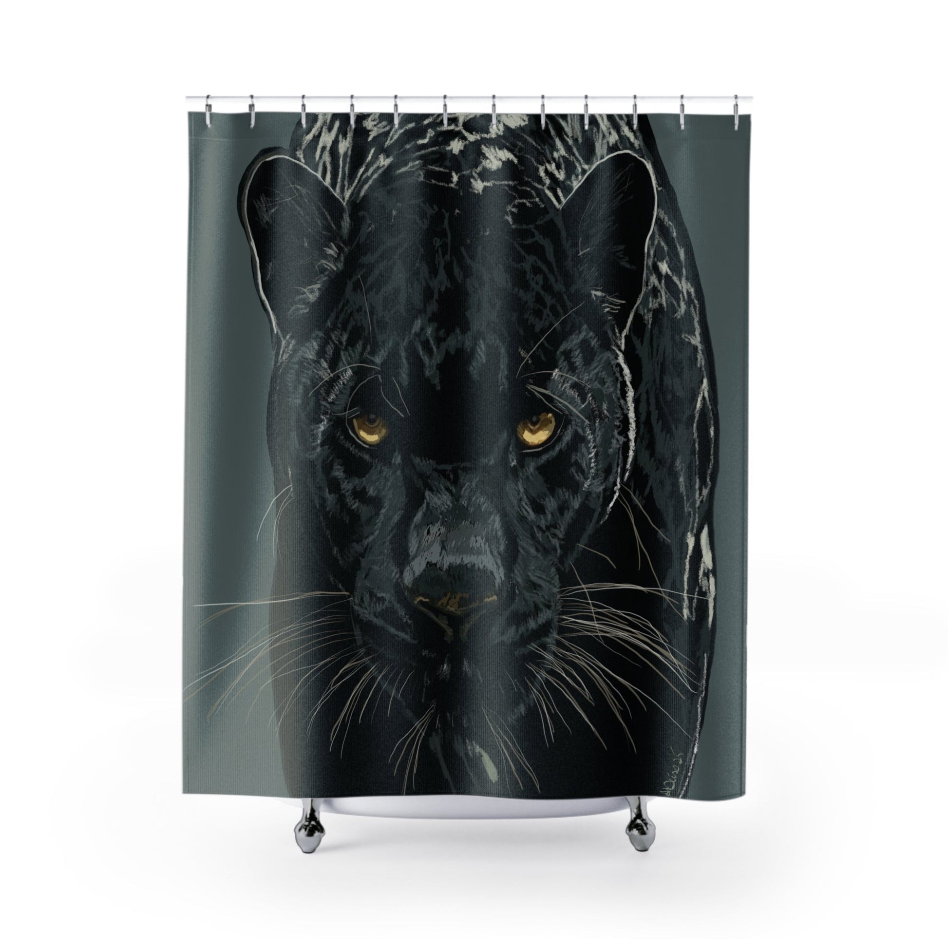 Majestic Black Panther Shower Curtain - Bold Jungle Decor - Blue Cava