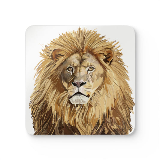 Majestic Lion Cork Coaster Set - Eco - Friendly Drink Coasters for Animal Lovers - Blue Cava