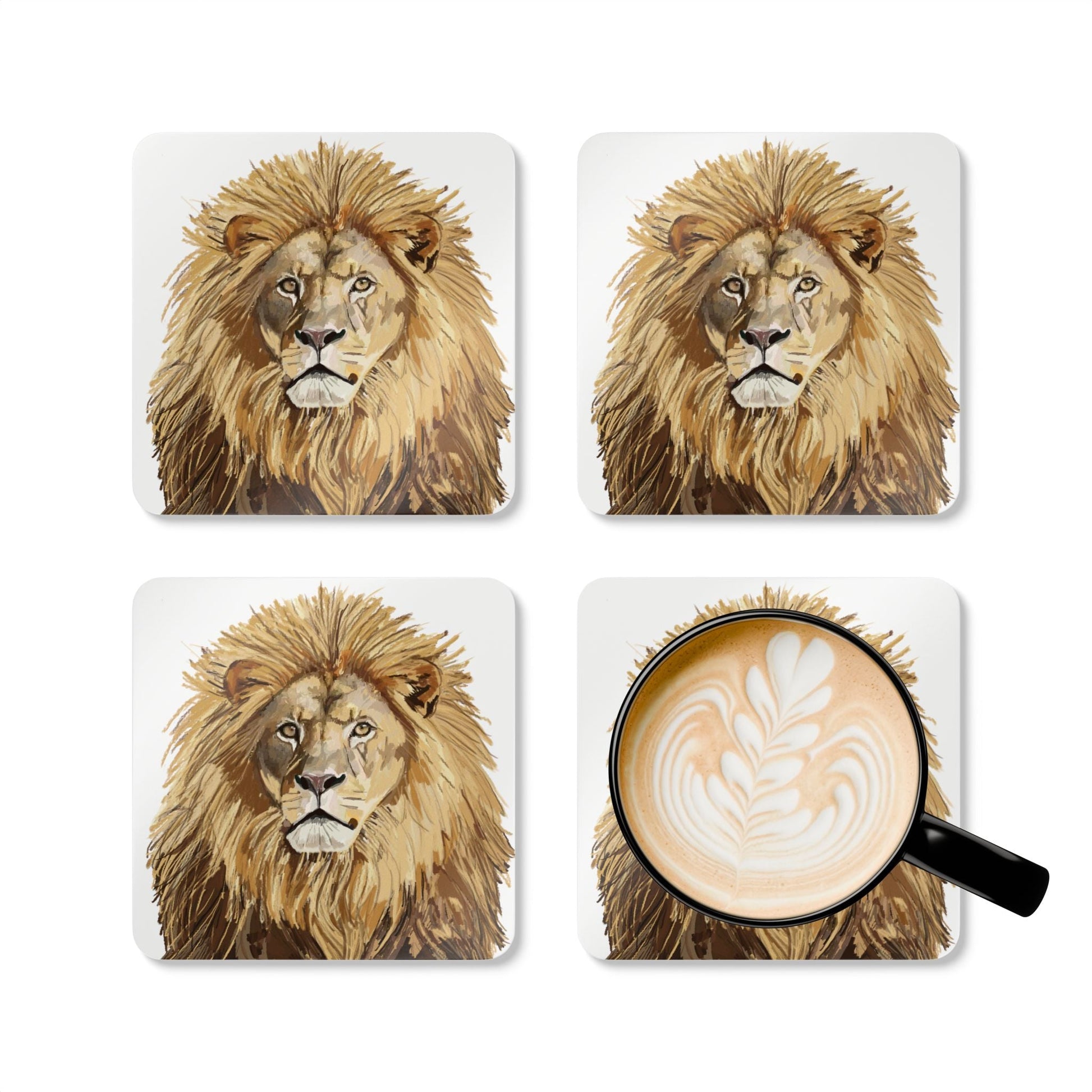 Majestic Lion Cork Coaster Set - Eco - Friendly Drink Coasters for Animal Lovers - Blue Cava