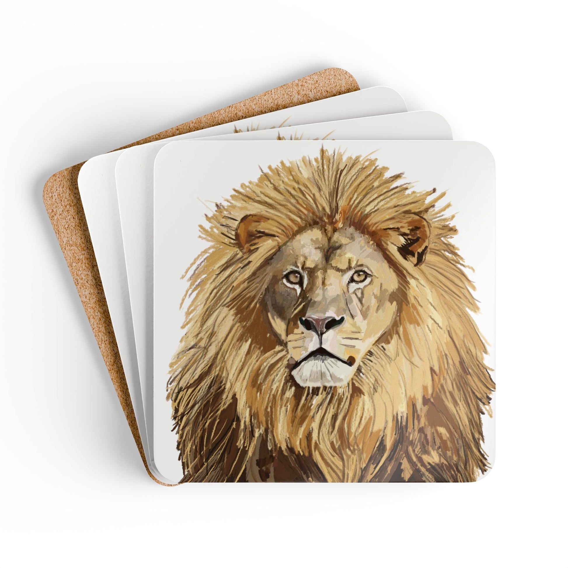 Majestic Lion Cork Coaster Set - Eco - Friendly Drink Coasters for Animal Lovers - Blue Cava