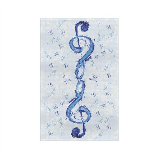 Music Note Microfiber Waffle Towel - Blue Cava