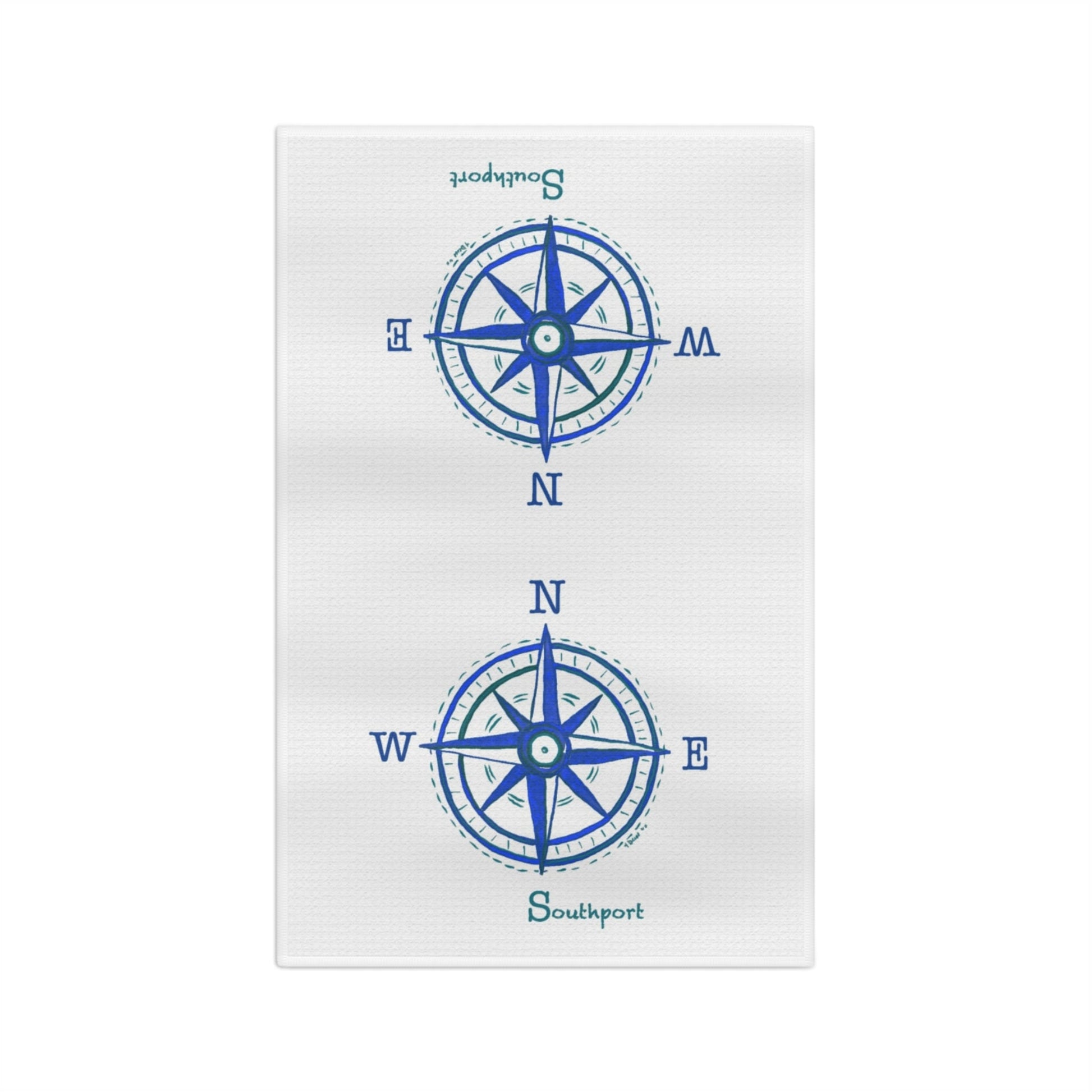 Nautical Southport NC Compass Microfiber Waffle Towel - Blue Cava