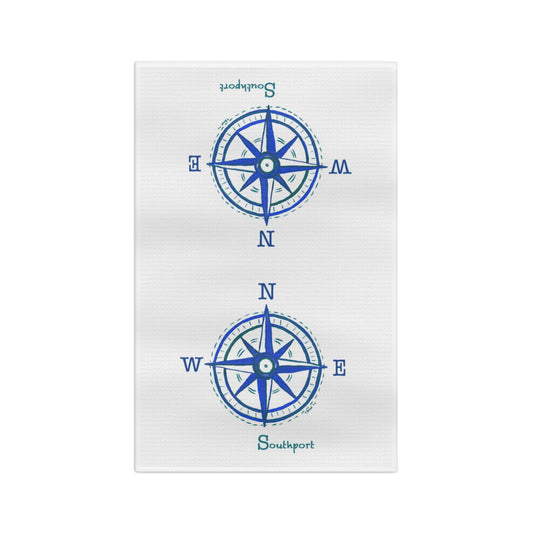Nautical Southport NC Compass Microfiber Waffle Towel - Blue Cava