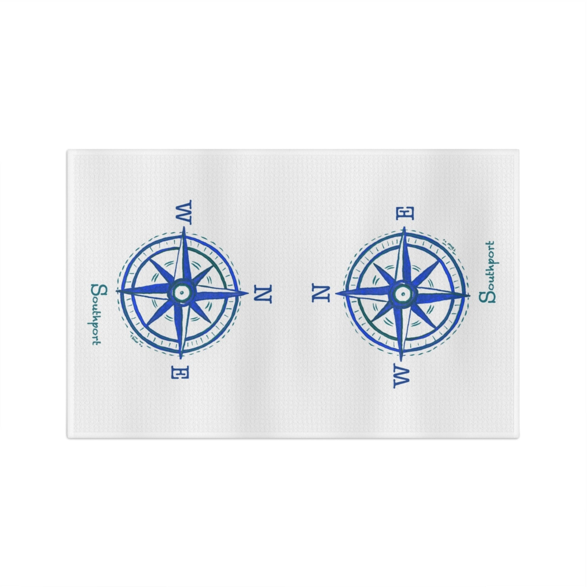 Nautical Southport NC Compass Microfiber Waffle Towel - Blue Cava