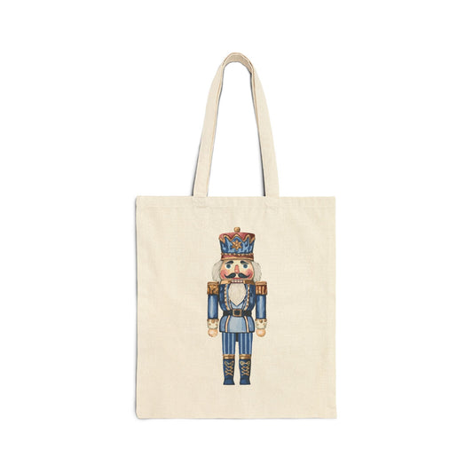 Nutcracker Holiday Cotton Canvas Tote Bag, Christmas Gift Bag, Reusable Grocery Bag, Eco - Friendly Bag - Blue Cava