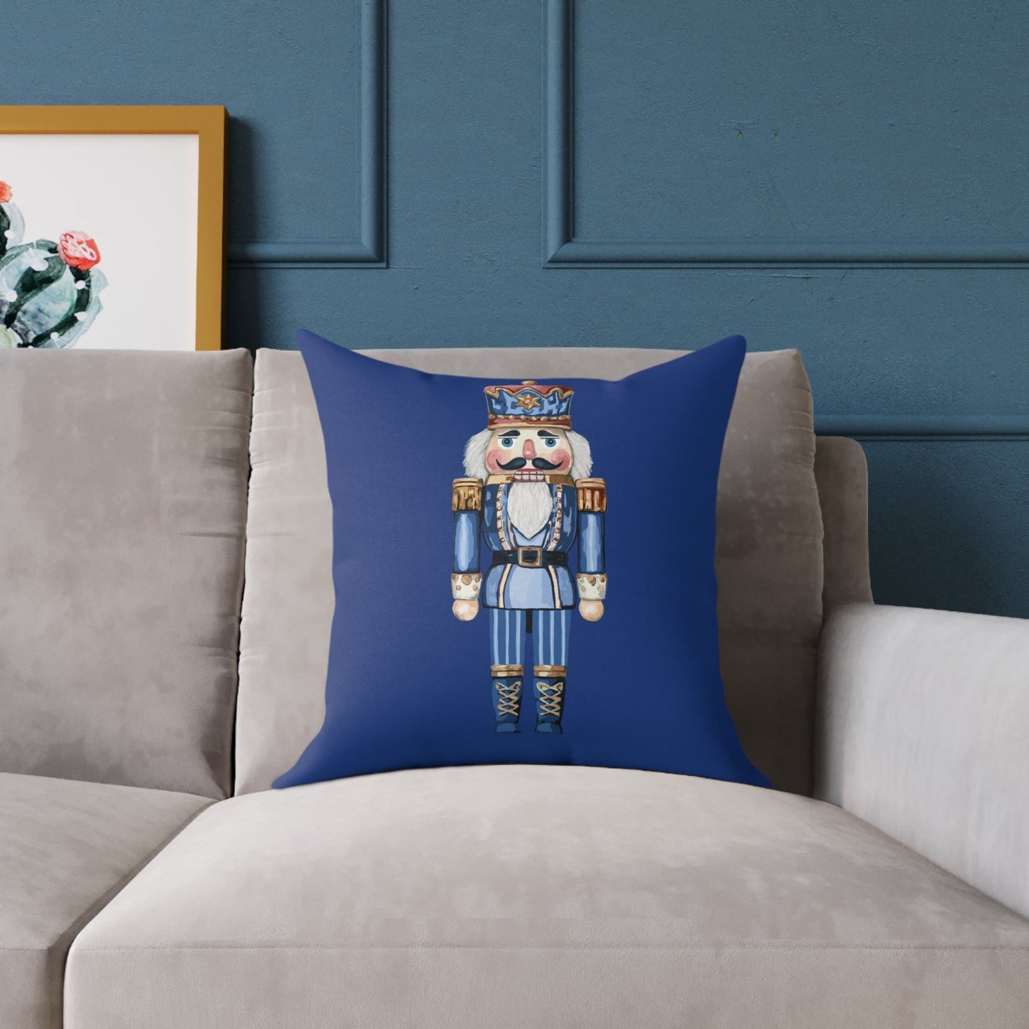 Nutcracker Square Canvas Pillow - Holiday Home Decor, Festive Christmas Decoration - Blue Cava