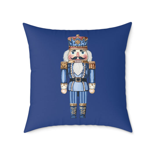 Nutcracker Square Canvas Pillow - Holiday Home Decor, Festive Christmas Decoration - Blue Cava