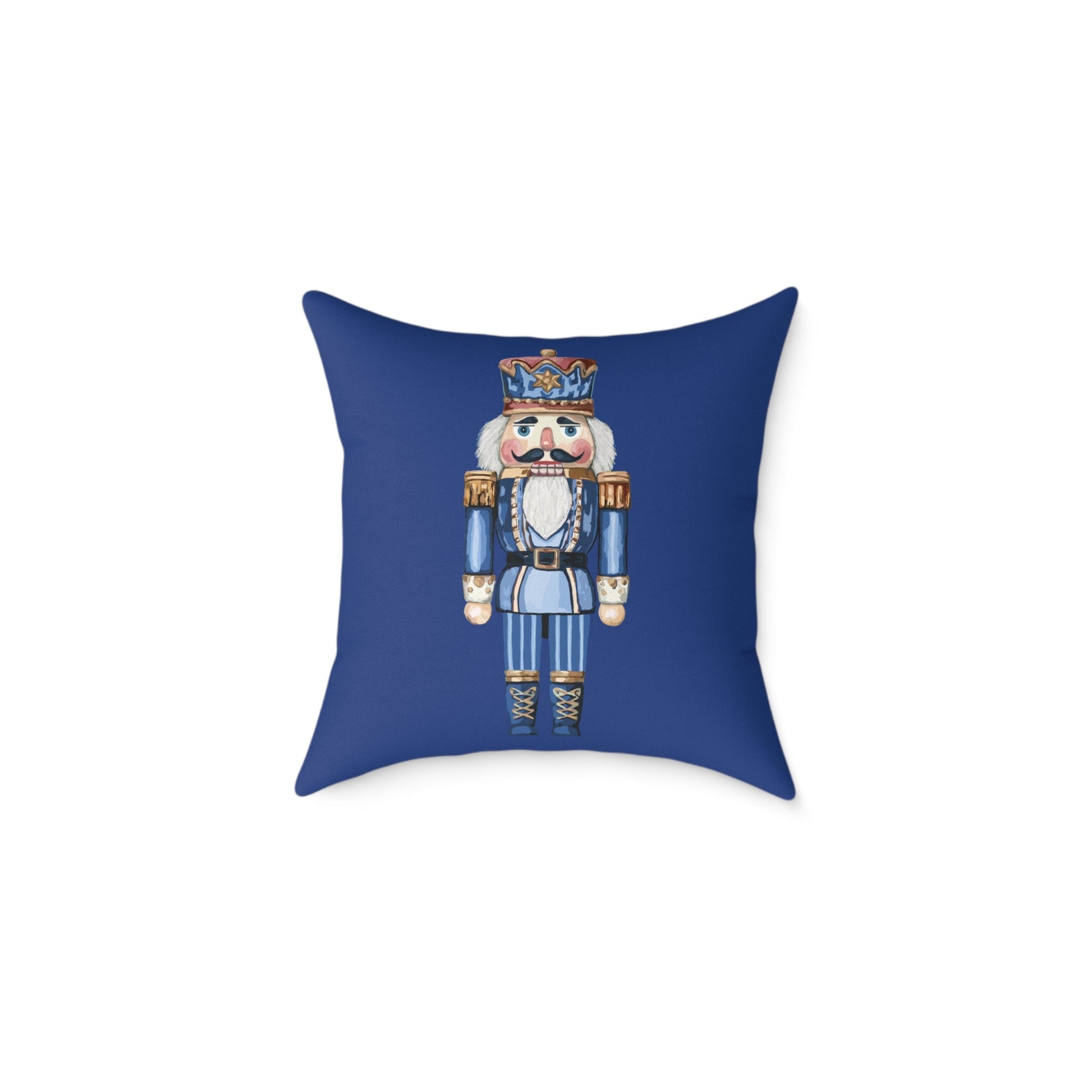 Nutcracker Square Canvas Pillow - Holiday Home Decor, Festive Christmas Decoration - Blue Cava