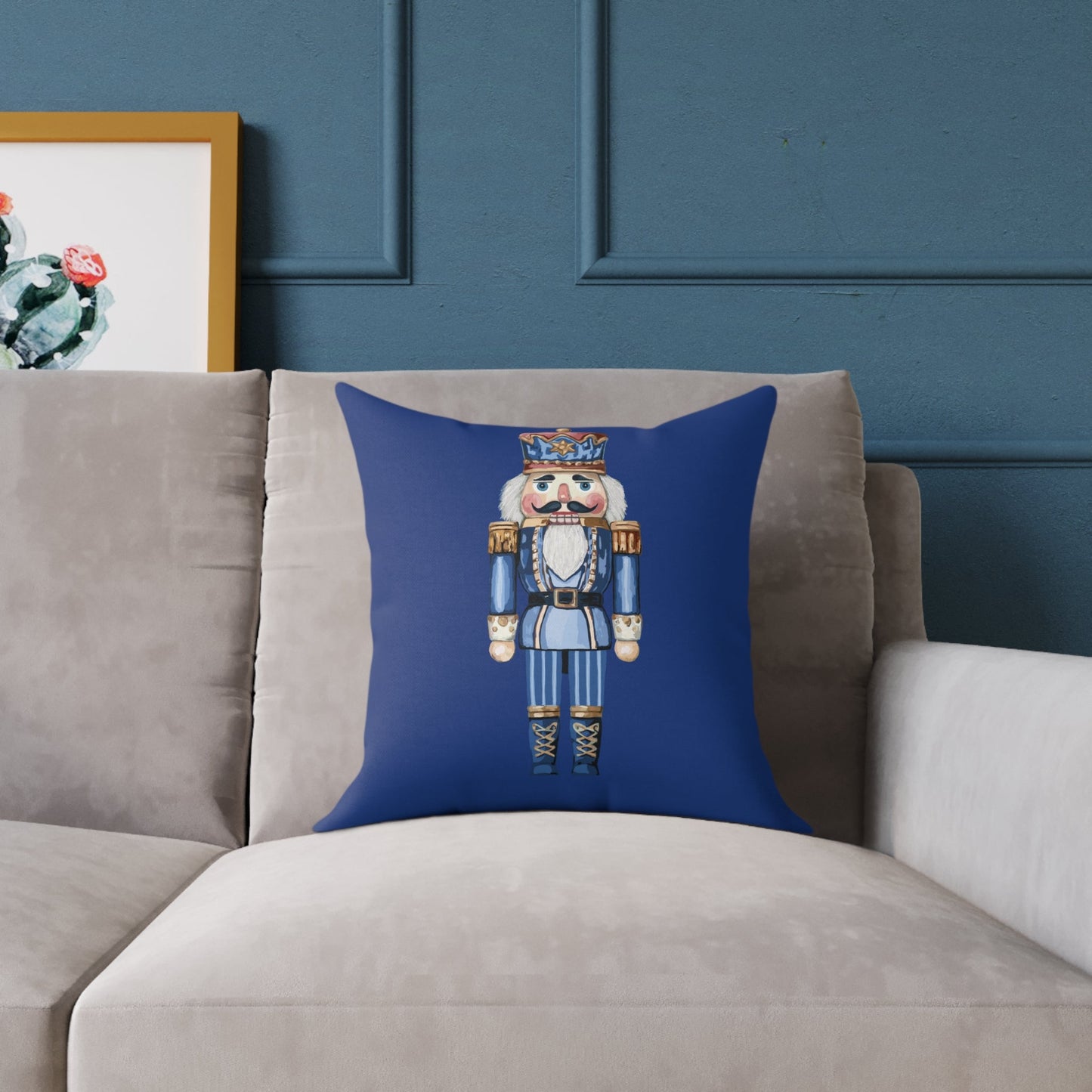 Nutcracker Square Canvas Pillow - Holiday Home Decor, Festive Christmas Decoration - Blue Cava