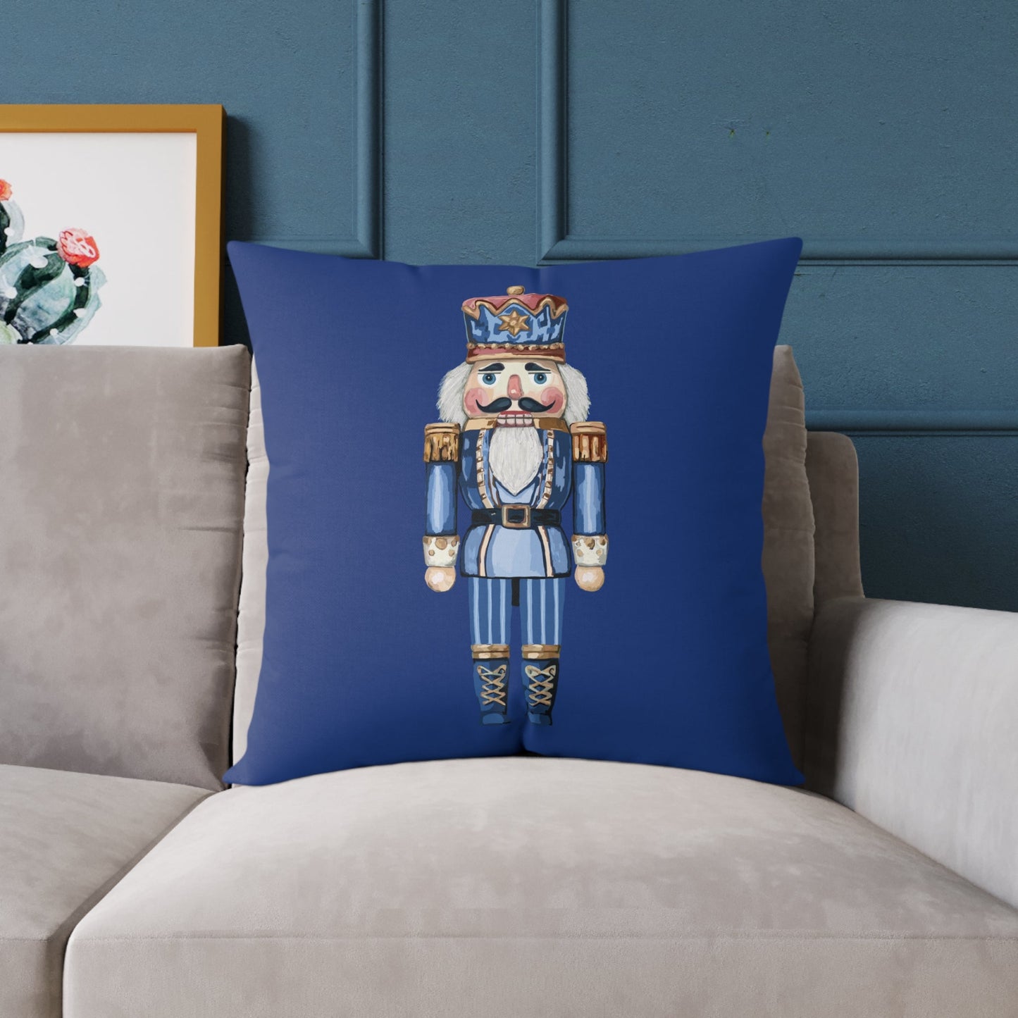 Nutcracker Square Canvas Pillow - Holiday Home Decor, Festive Christmas Decoration - Blue Cava