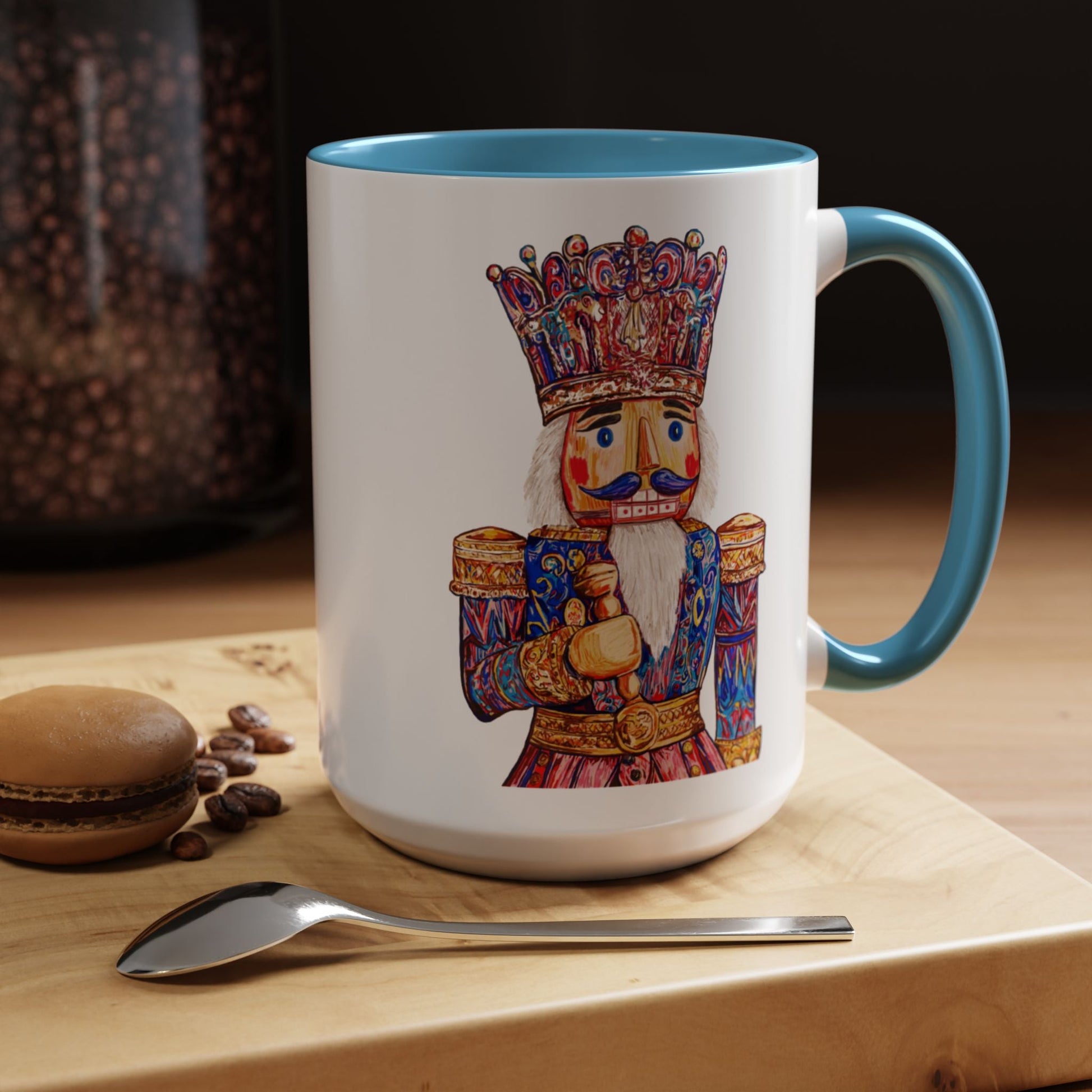 Nutcracker Two Tone Ceramic Coffee Mug - Festive Drinkware - Blue Cava