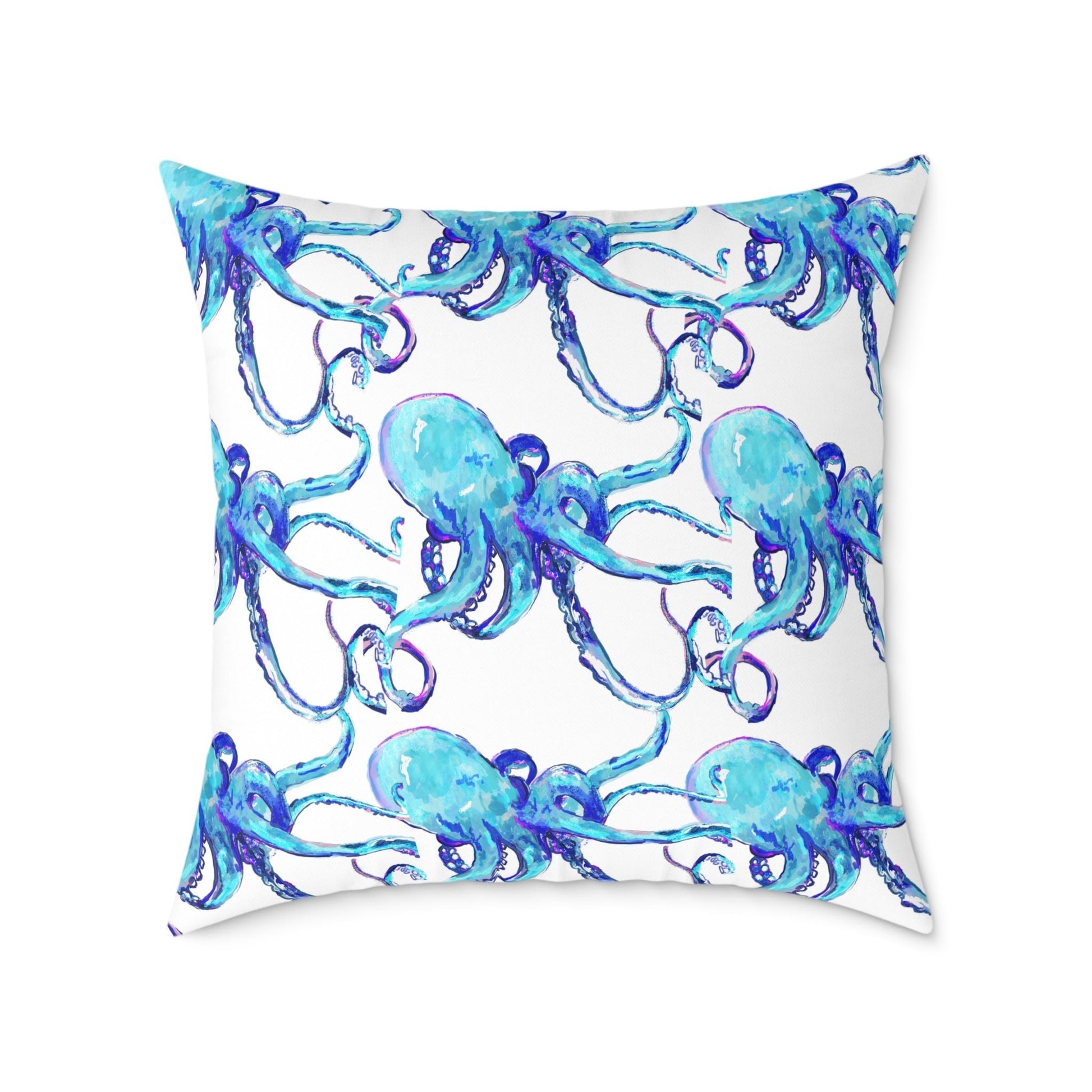 Ocean Blue Octopus Throw Pillow - Nautical Home Decor - Blue Cava