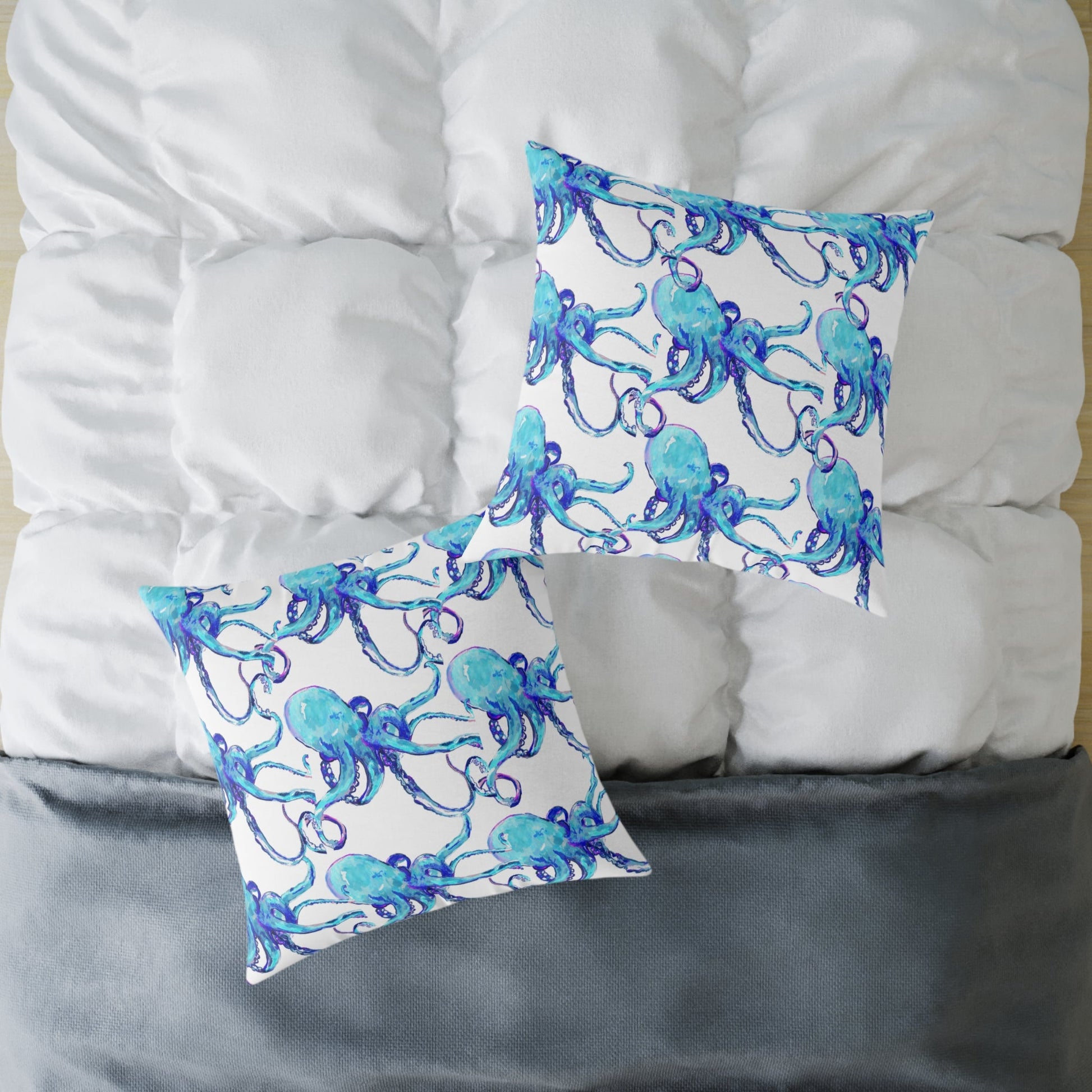 Ocean Blue Octopus Throw Pillow - Nautical Home Decor - Blue Cava