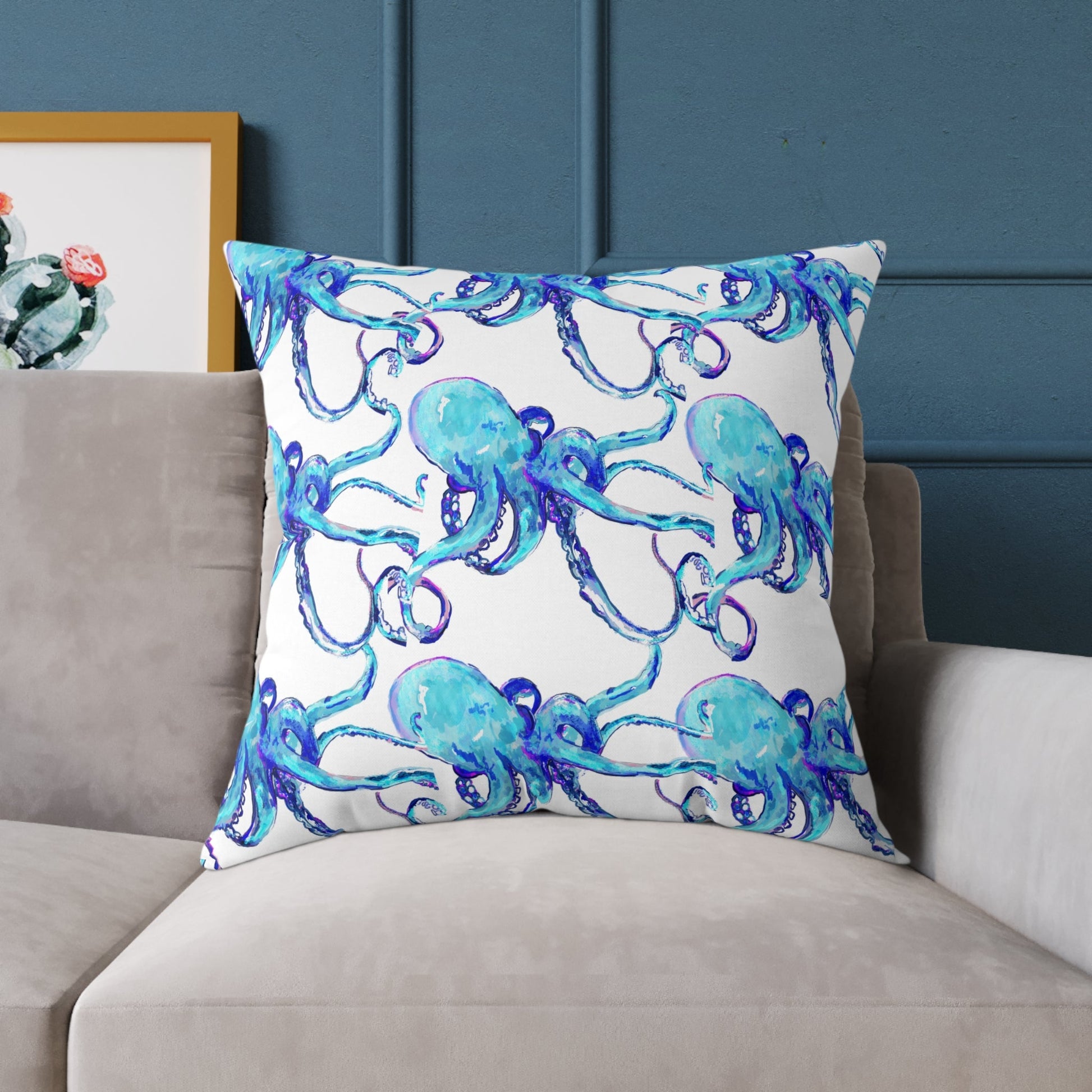 Ocean Blue Octopus Throw Pillow - Nautical Home Decor - Blue Cava