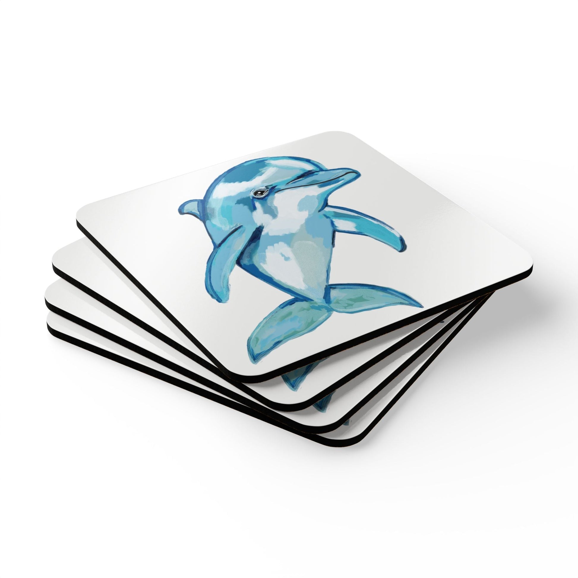 Ocean - Inspired Dolphin Corkwood Coaster Set - Eco - Friendly - Blue Cava