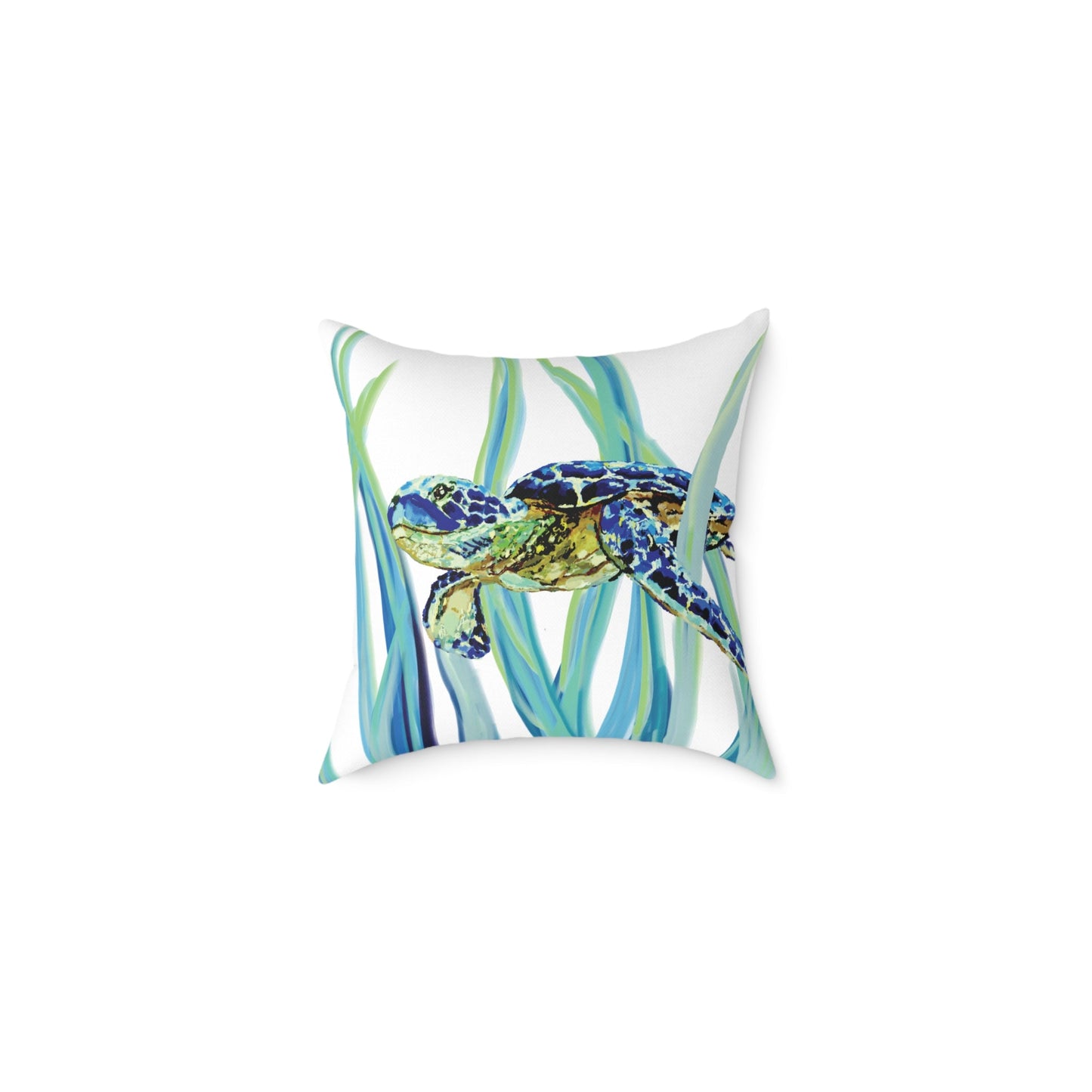 Ocean - Inspired Sea Turtle Square Pillow - Coastal Home Decor - Blue Cava