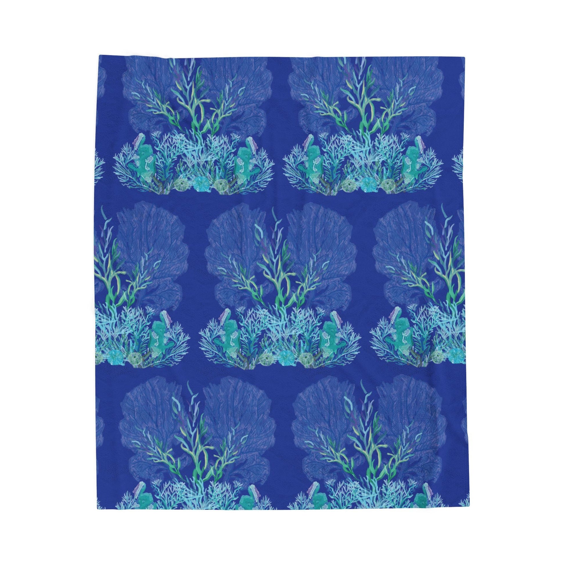 Ocean - Themed Velveteen Plush Blanket - Cozy Coral Design for Home Decor & Gifts - Blue Cava