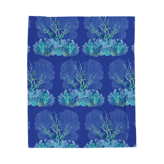 Ocean - Themed Velveteen Plush Blanket - Cozy Coral Design for Home Decor & Gifts - Blue Cava