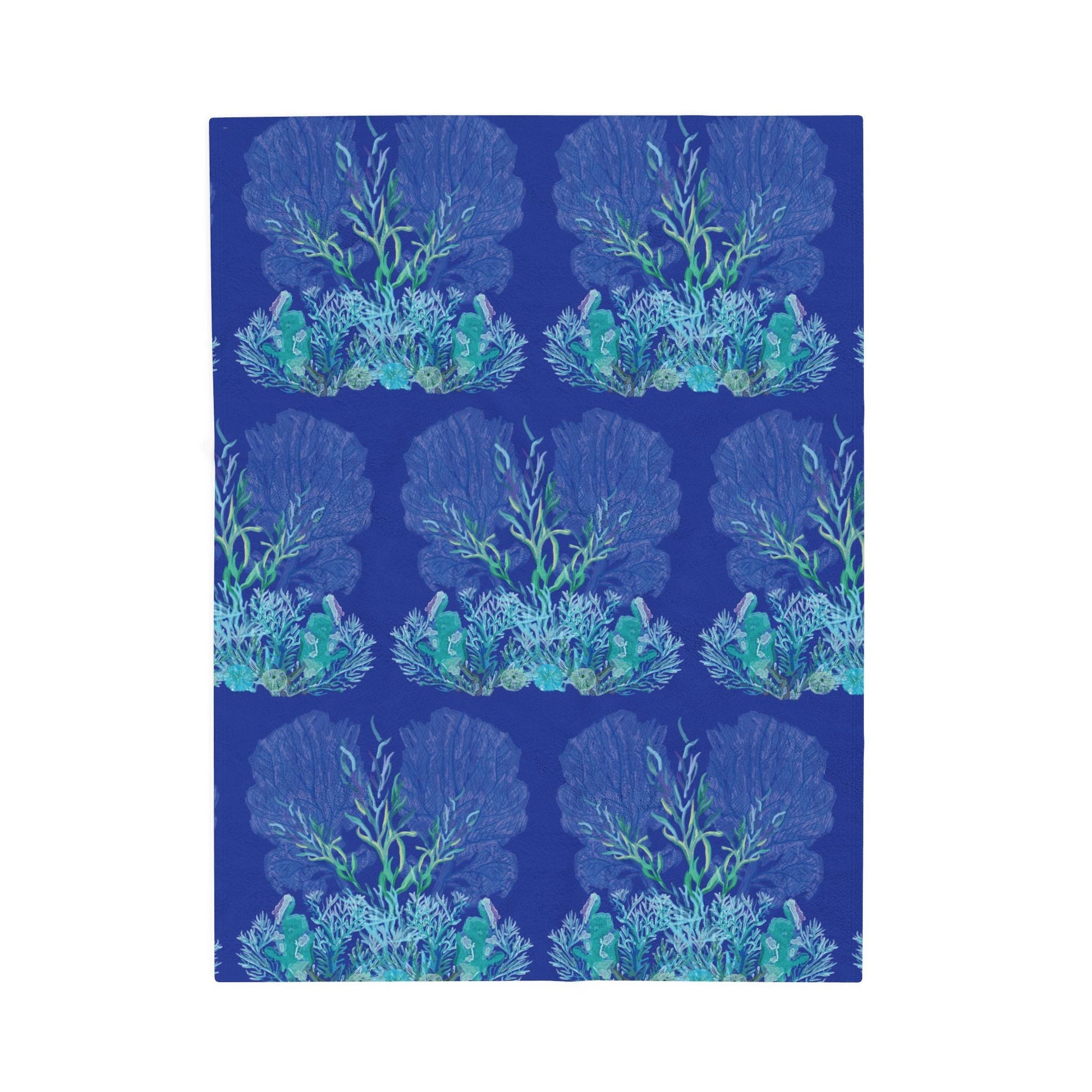 Ocean - Themed Velveteen Plush Blanket - Cozy Coral Design for Home Decor & Gifts - Blue Cava