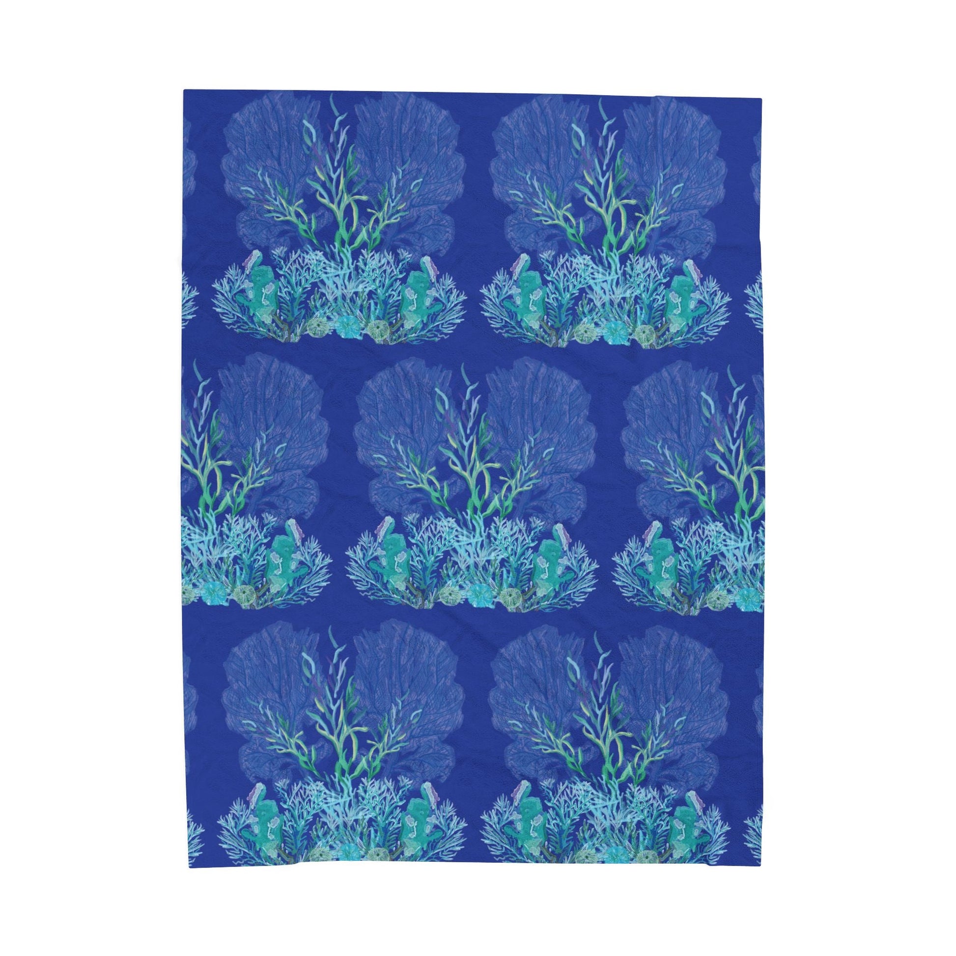 Ocean - Themed Velveteen Plush Blanket - Cozy Coral Design for Home Decor & Gifts - Blue Cava