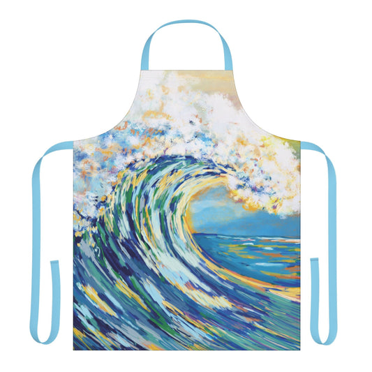 Ocean Wave Art Aprons with Color Straps - Perfect for Chefs and Home Cooks - Blue Cava
