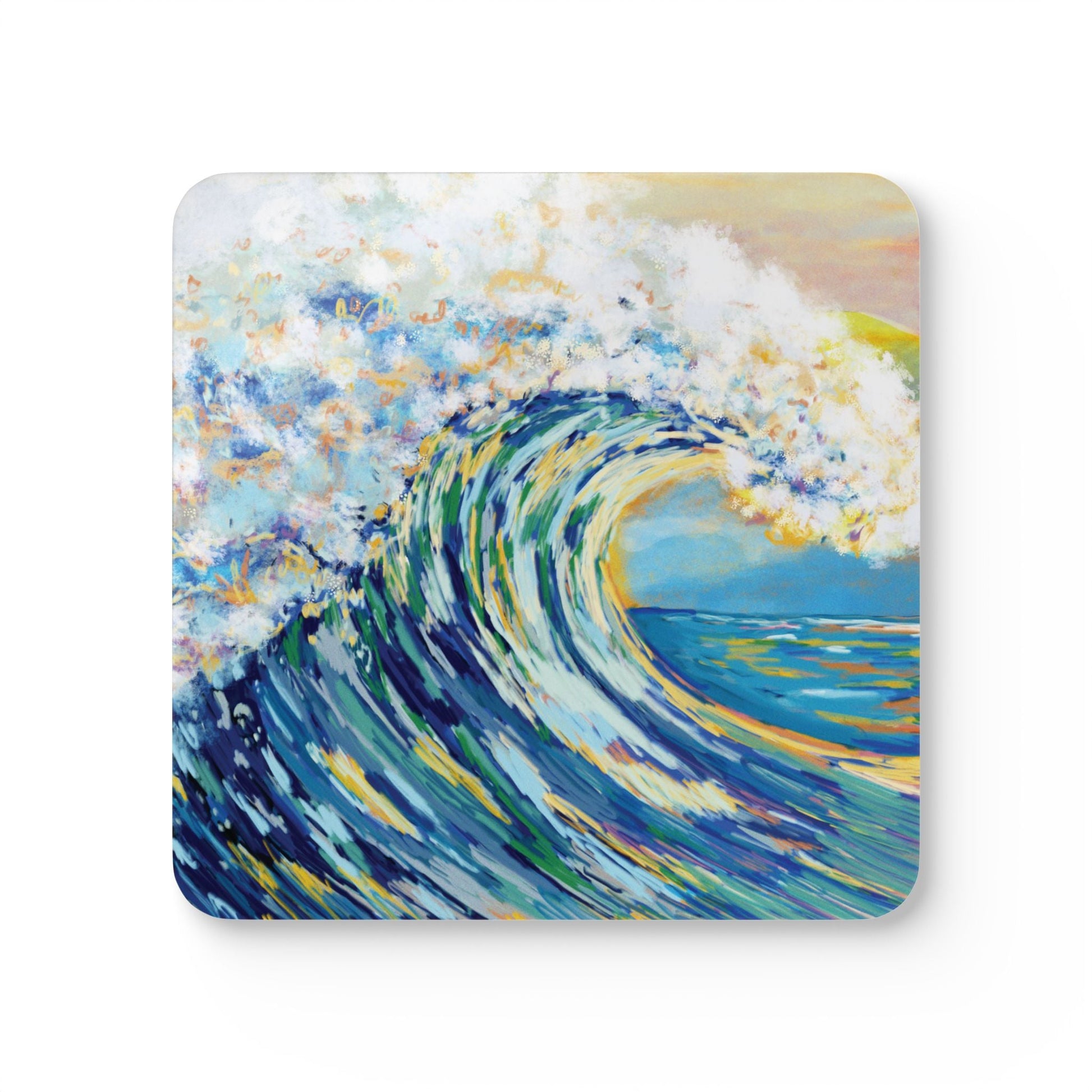 Ocean Wave Cork Coaster Set - Artistic Drink Coasters for Home Decor - Blue Cava