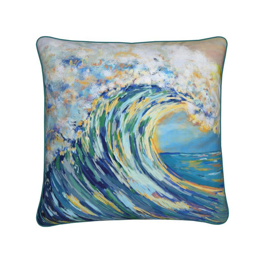 Ocean Wave Premium Pillow with Piping - Blue Cava