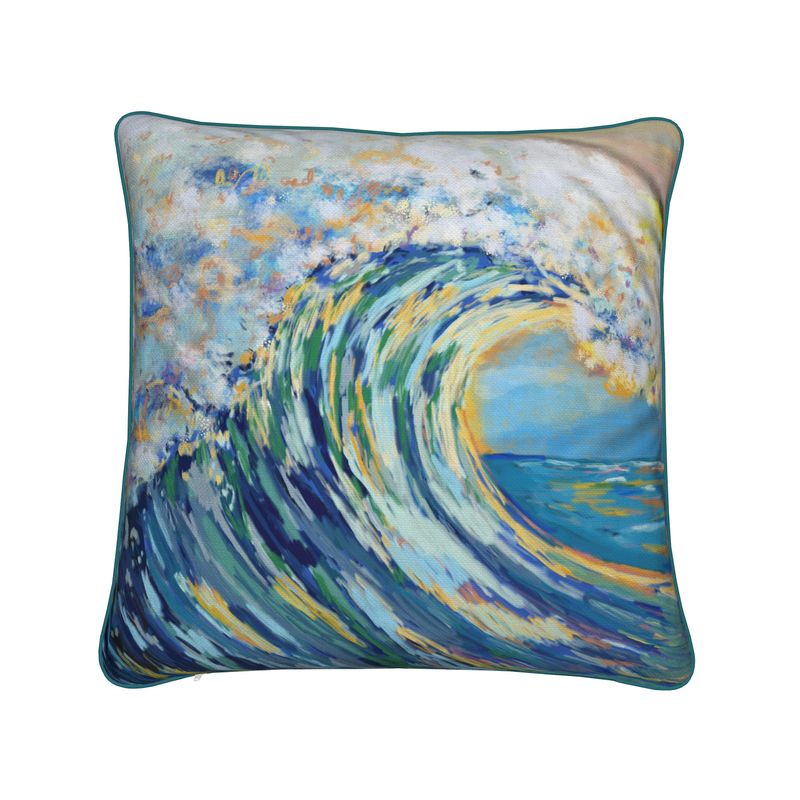 Ocean Wave Premium Pillow with Piping - Blue Cava