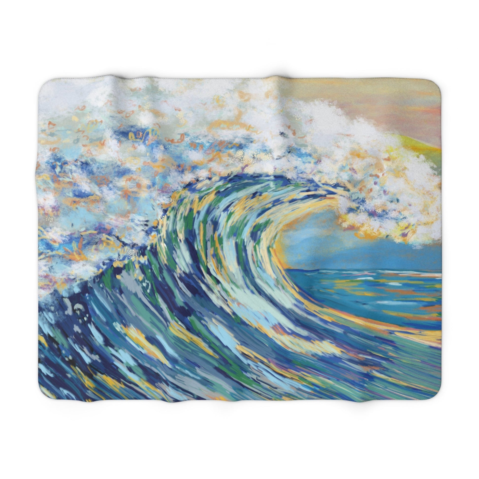 Ocean Wave Sherpa Fleece Blanket - Cozy Home Decor for Beach Lovers - Blue Cava