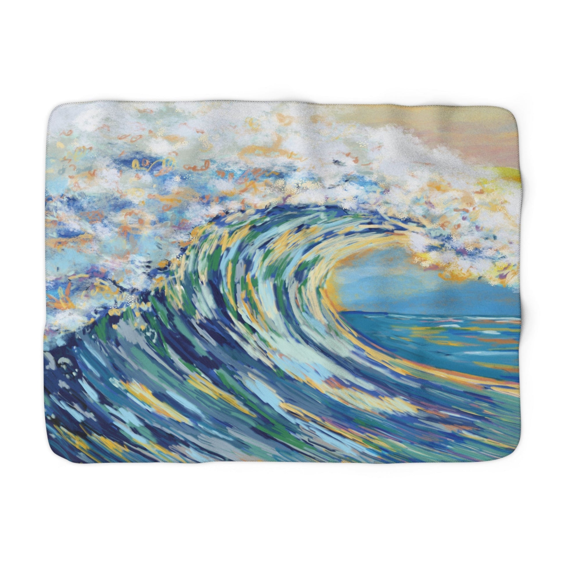 Ocean Wave Sherpa Fleece Blanket - Cozy Home Decor for Beach Lovers - Blue Cava