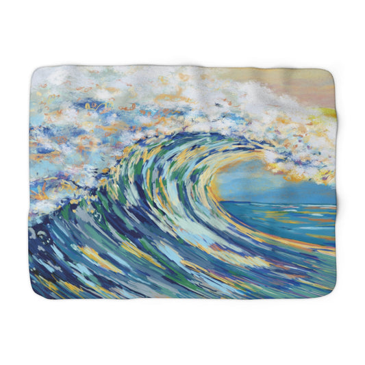Ocean Wave Sherpa Fleece Blanket - Cozy Home Decor for Beach Lovers - Blue Cava