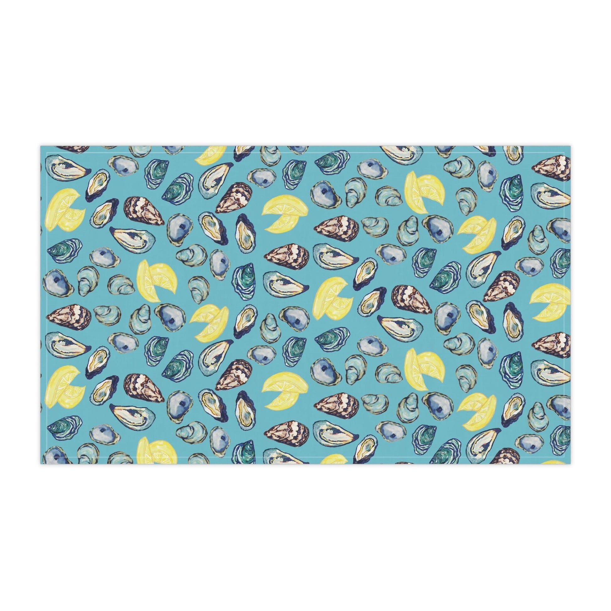 Oyster And Lemons Tea Towels | Coastal Kitchen Decor - Blue Cava