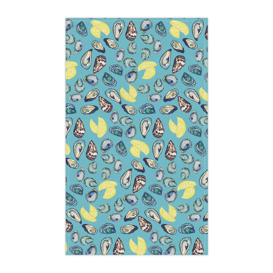 Oyster And Lemons Tea Towels | Coastal Kitchen Decor - Blue Cava