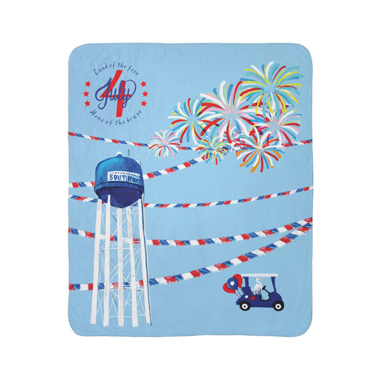 Patriotic Southport Fleece Sherpa Blanket - Perfect for 4th of July - Blue Cava
