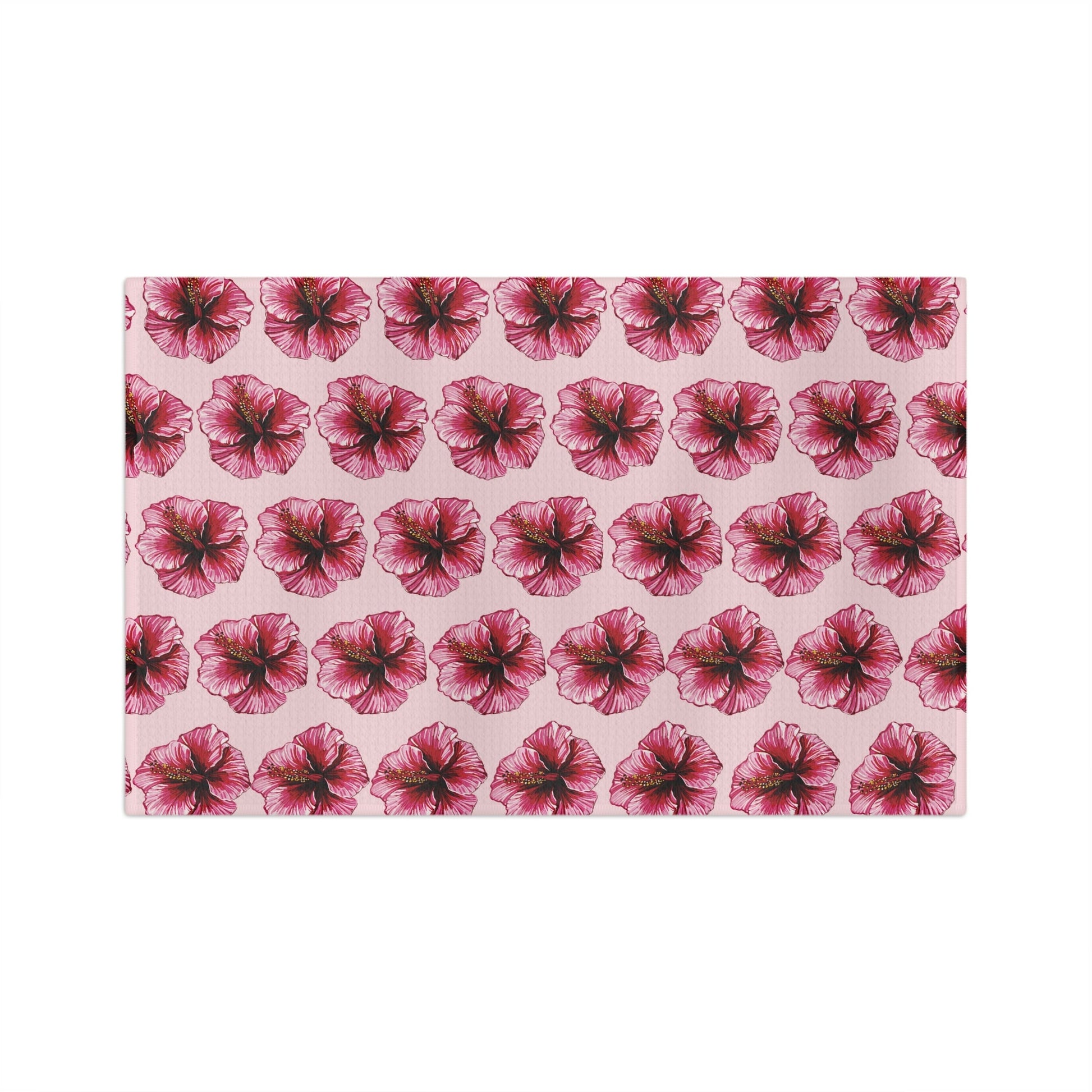 Pink Floral Hibiscus Microfiber Waffle Kitchen Towel - Blue Cava