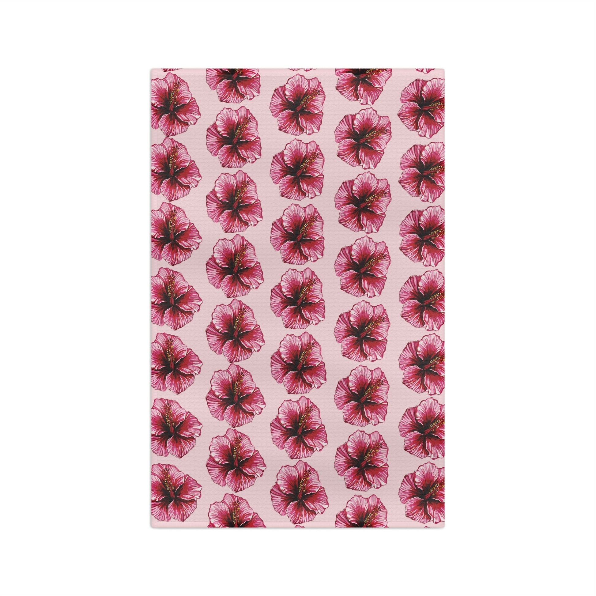 Pink Floral Hibiscus Microfiber Waffle Kitchen Towel - Blue Cava
