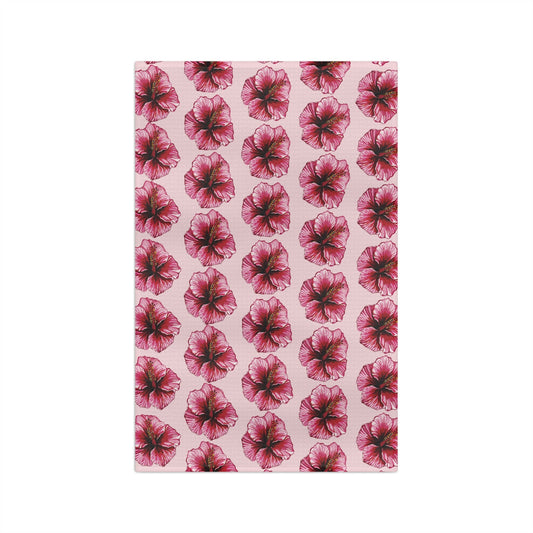 Pink Floral Hibiscus Microfiber Waffle Kitchen Towel - Blue Cava
